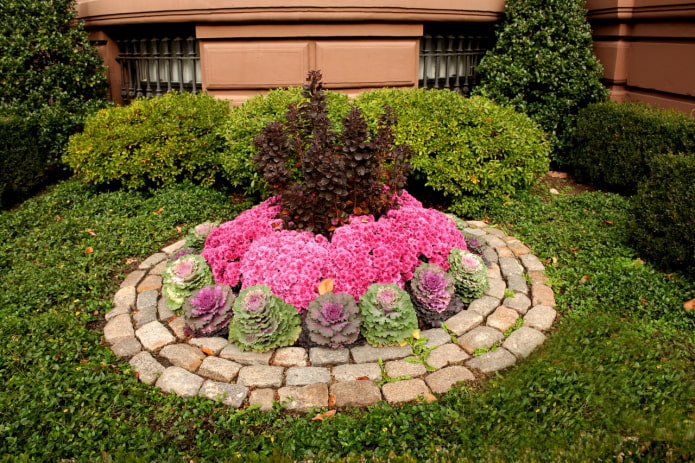 bordillo para un macizo de flores redondo de tres filas de adoquines