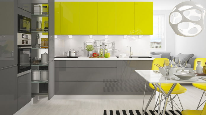 cocina de alta tecnología amarillo-gris-blanco