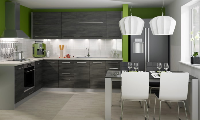 cocina en tonos gris-blanco-verde