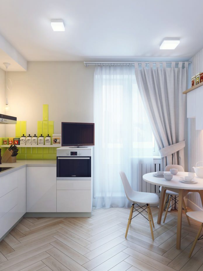 cocina en el diseño interior de un apartamento de 1 habitación de 37 metros cuadrados. metro.