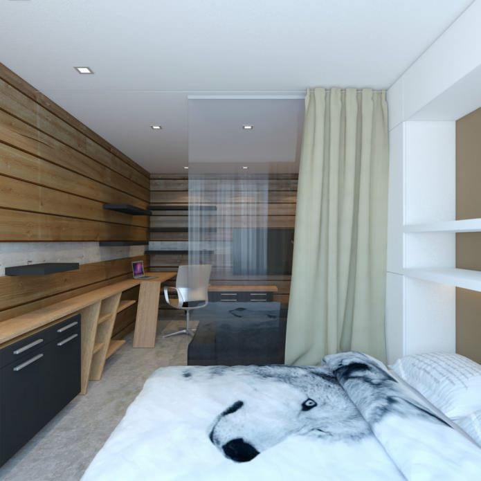 dormitorio en el diseño de un apartamento tipo estudio de 33 metros cuadrados. metro.