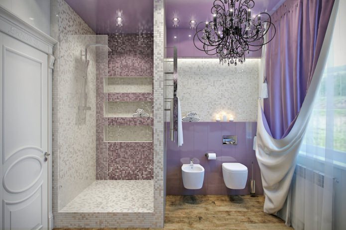 banyo na may shower sa lilac tone