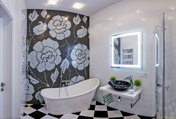 baño blanco y negro en estilo moderno