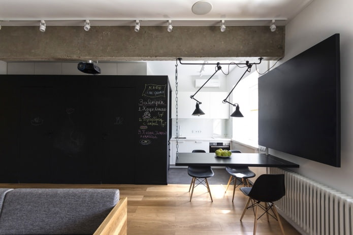 cocina-sala de estar en el diseño de un apartamento de tres habitaciones de 80 metros cuadrados. metro.