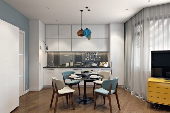 cocina en diseño de apartamento de 41 m2. metro.