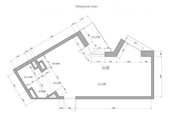 plano sa pagsukat para sa isang apartment na 41 sq. m