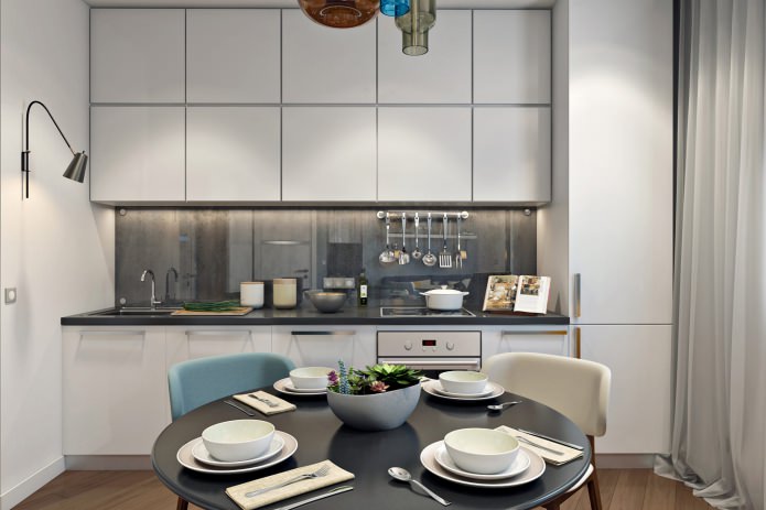 cocina en diseño de apartamento de 41 m2. metro.