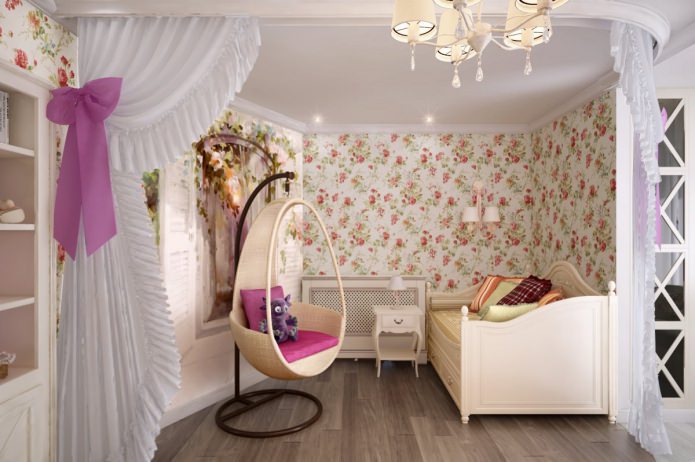 habitación infantil en estilo rústico en rosa