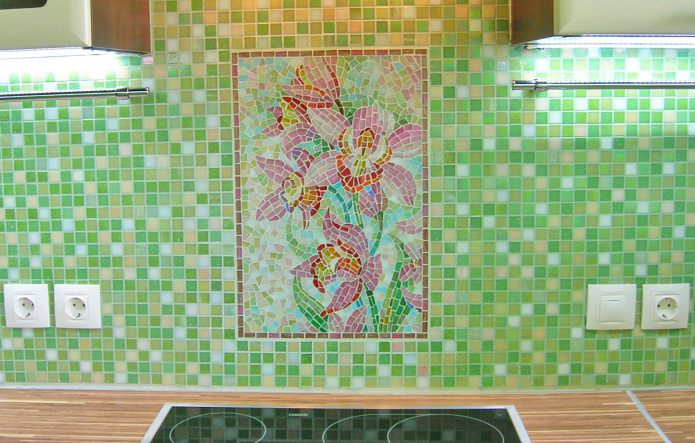 delantal de cocina mosaico con flores