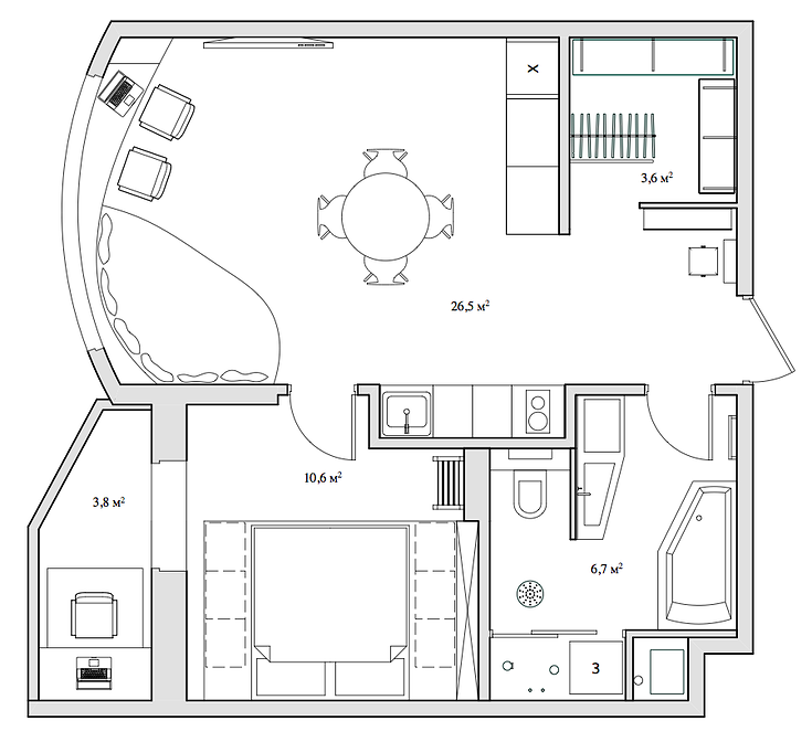 Diseño de un apartamento creativo de 47 metros cuadrados. metro.