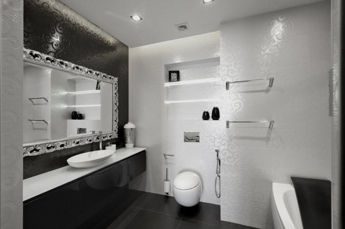 Interior de baño blanco y negro