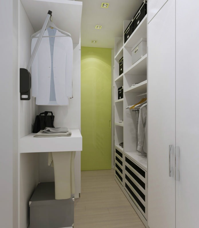 dressing room sa panloob na disenyo ng isang studio apartment na 47 sq. m