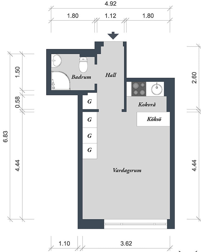 disenyo ng apartment 27 sq. m