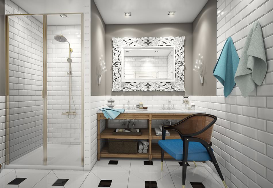 baño en diseño de apartamento 68 m2 metro.