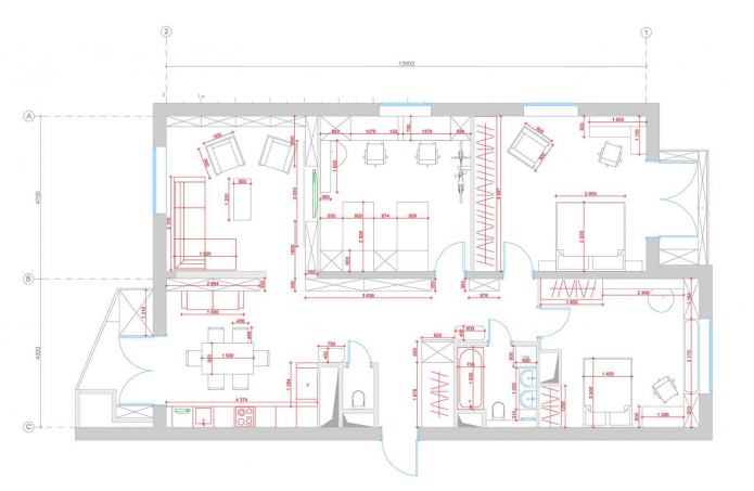 Distribución del apartamento de 4 habitaciones