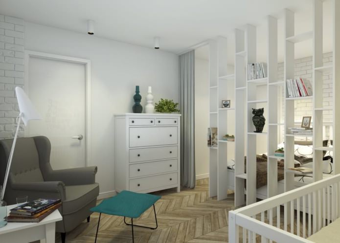 dormitorio con guardería en el diseño de un apartamento de 65 metros cuadrados. metro.