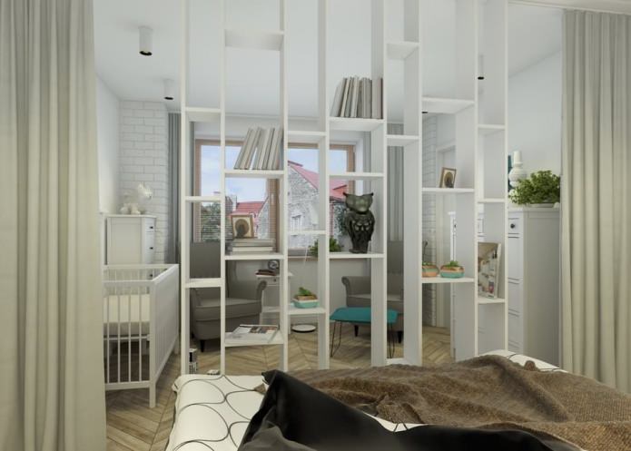 dormitorio con guardería en el diseño de un apartamento de 65 metros cuadrados. metro.