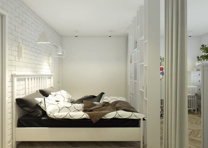 dormitorio con guardería en el diseño de un apartamento de 65 metros cuadrados. metro.