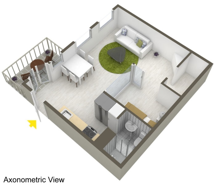 layout ng isang studio apartment 34 sq. m