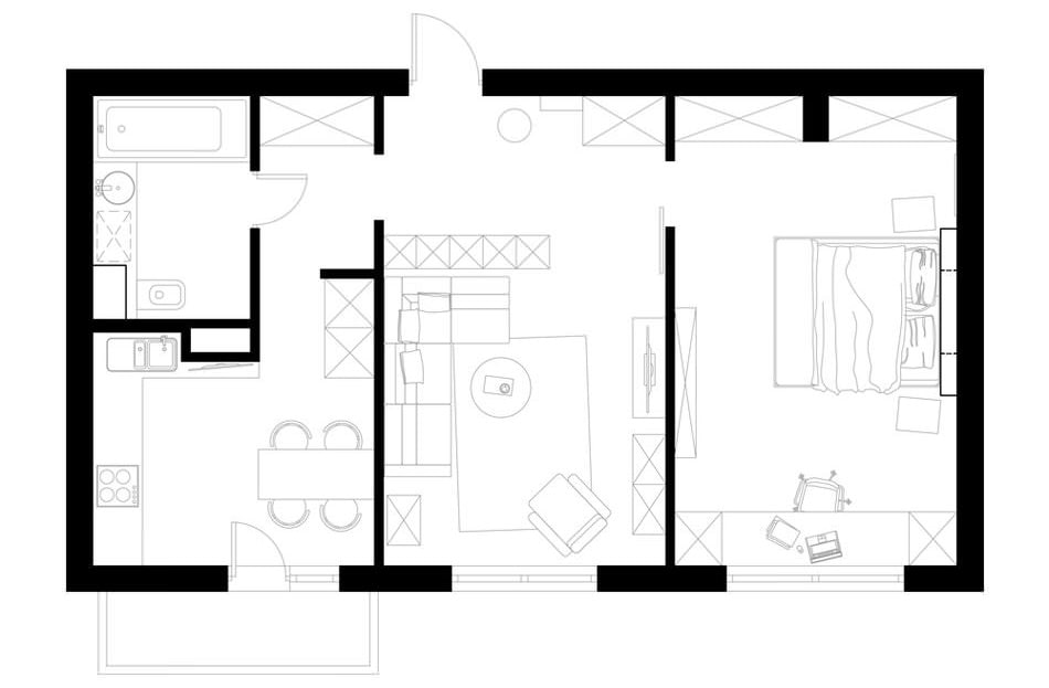 diseño de la pieza kopeck 57 sq. metro.