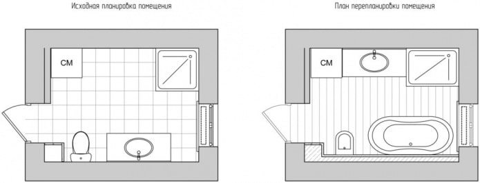 distribución del baño 8 sq. metro.