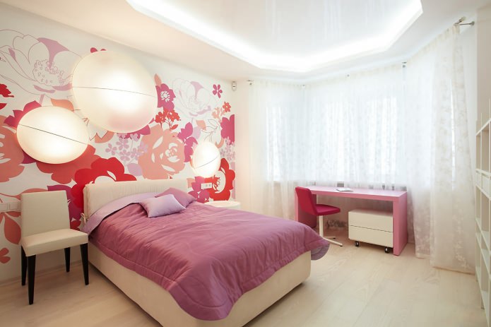 Dormitorio blanco y rosa