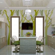 Diseño de cocina con papel tapiz verde: 55 fotos modernas en el interior-12