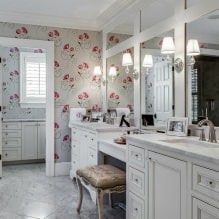 Papel pintado para el baño: pros y contras, tipos, diseño, 70 fotos en el interior-10