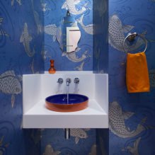 Papel pintado para el baño: pros y contras, tipos, diseño, 70 fotos en el interior-16