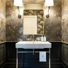 Papel pintado para el baño: pros y contras, tipos, diseño, 70 fotos en el interior-9