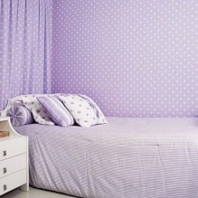 Ang lilac wallpaper sa loob: mga uri, disenyo, pagpipilian ng istilo at mga kurtina, mga kumbinasyon, 55 mga larawan-8