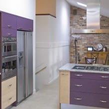 Morado en la cocina: diseño, combinaciones, elección de estilo, papel tapiz y cortinas-10