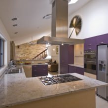 Conjunto morado en la cocina: diseño, combinaciones, elección de estilo, papel tapiz y cortinas-13