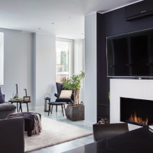 Sala de estar con chimenea y TV: vistas, opciones de ubicación en la pared, ideas para un apartamento y una casa-0