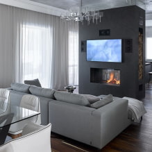 Sala de estar con chimenea y TV: vistas, opciones de ubicación en la pared, ideas para un apartamento y una casa-3