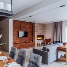 Sala de estar con chimenea y TV: vistas, opciones de ubicación en la pared, ideas para un apartamento y una casa-6