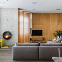 Sala de estar con chimenea y TV: vistas, opciones de ubicación en la pared, ideas para un apartamento y una casa-7