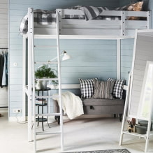 Loft bed: mga larawan, uri, kulay, disenyo, estilo, materyales, halimbawa na may isang hagdan, -0