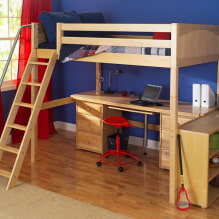 Loft bed: mga larawan, uri, kulay, disenyo, istilo, materyales, halimbawa ng isang hagdan, -8