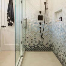 Cuarto de ducha de azulejos: tipos, opciones para colocar azulejos, diseño, color, foto en el interior del baño-1