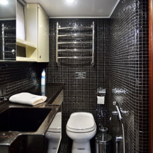 Mga itim na tile sa banyo: disenyo, mga halimbawa ng layout, mga kumbinasyon, mga larawan sa interior-7