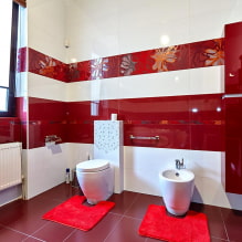 Baño rojo: diseño, combinaciones, cortinas, plomería, ejemplos de acabado de inodoros-5