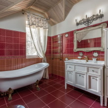 Baño rojo: diseño, combinaciones, cortinas, plomería, ejemplos de acabado de inodoros-6