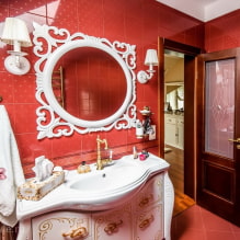 Baño rojo: diseño, combinaciones, cortinas, plomería, ejemplos de acabado de inodoros-7