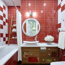 Baño rojo: diseño, combinaciones, cortinas, plomería, ejemplos de acabado de inodoros-8