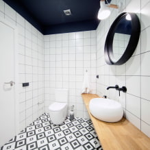 Baño en blanco y negro: elección de acabados, fontanería, muebles, diseño de inodoro-0