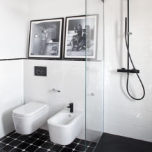 Baño en blanco y negro: elección de acabados, plomería, muebles, diseño de inodoro-3