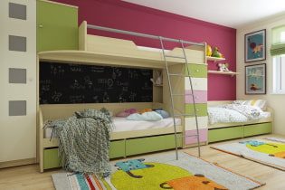 Habitación infantil para tres niños: zonificación, asesoramiento sobre la disposición, elección de muebles, iluminación y decoración.