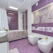 Baño morado y lila: combinaciones, decoración, mobiliario, fontanería y decoración-8