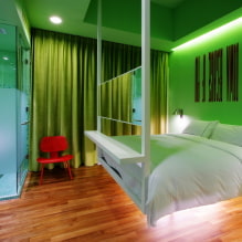 Dormitorio verde: cortinas, combinaciones, elección de acabados, muebles, cortinas, iluminación-0